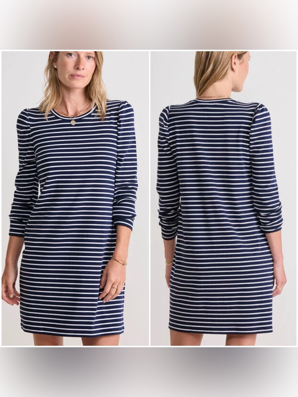 Vineyard Vines Deluxe Puff-Sleeve Mini Dress Navy Blue Stripe Womens Large